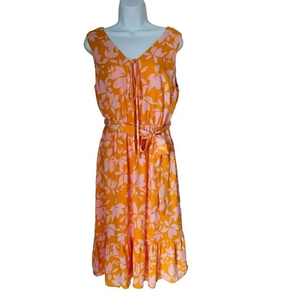 NWT Collective Concepts Orange Spring Summer Sleeveless Ruffled Dress sz S